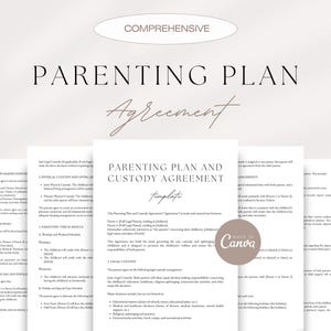 Parenting Plan Agreement, Editable Child Custody Agreement, Shared Parenting Agreement Template, Co-Parenting Agreement, Editable In Canva