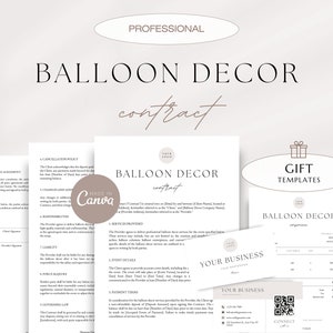 Balloon Decor Contract, Balloon Contract Template, Balloon Invoice, Balloon Decor Business Card Template, Balloon Business Templates