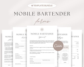 Mobile Bar Contract Bundle, Bartender Service Agreement, Bartending Forms Bundle, Client Intake, Photo Release, Packages, Invoice Template