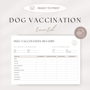 Dog Vaccination Record, Puppy Vaccination Record, Pet Vaccination Form, Puppy Vaccination Chart, Pet Records, PDF, Ready To Print