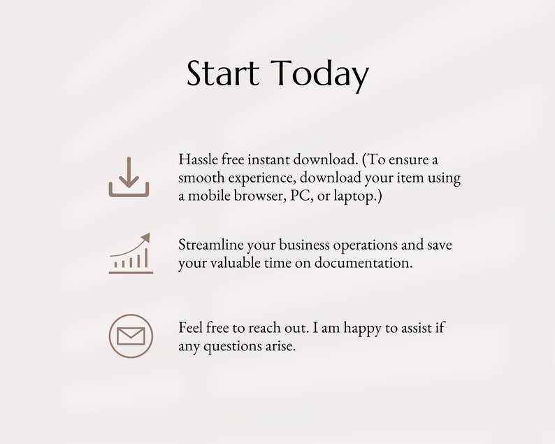 May include: Start Today. Hassle free instant download. Streamline your business operations and save time on documentation. Feel free to reach out for assistance.