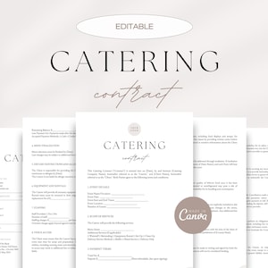 Editable Catering Contract, Event Catering Services Agreement, Food Service Contract, Catering Service Terms, Editable Canva Template