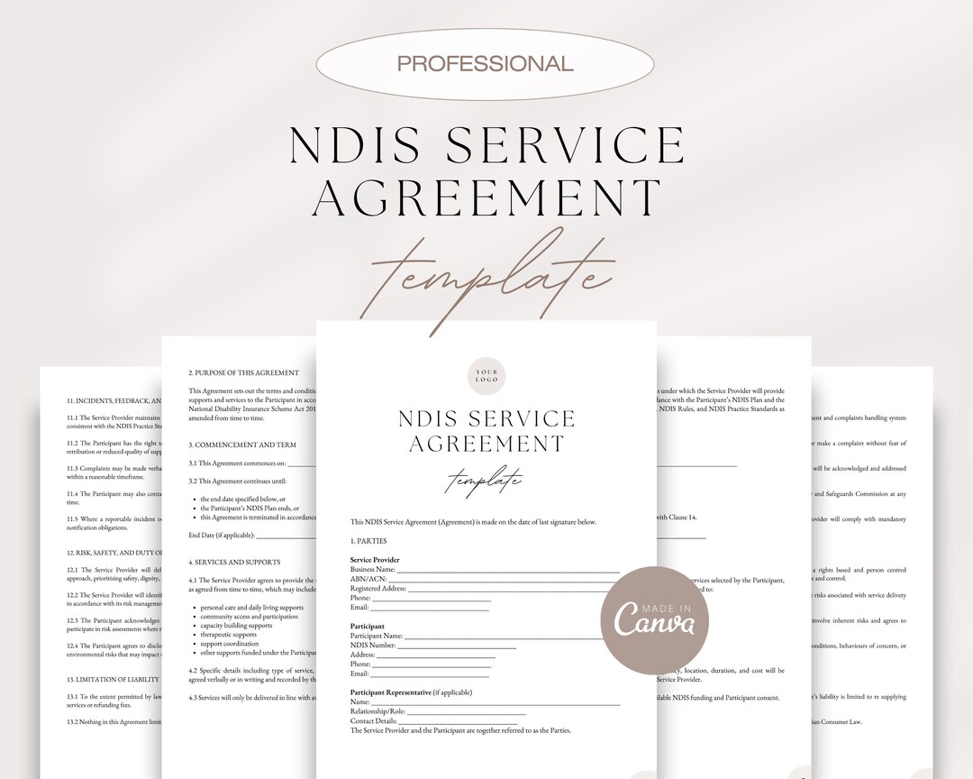 Professional NDIS Service Agreement Template, Provider and Participant ...