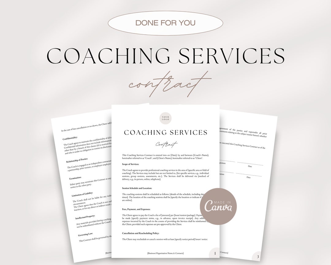 Coaching Contract Template, Coaching Services Agreement, Life Coaching ...