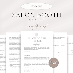 Salon Booth Rental Contract, Booth Rental Agreement, Chair Rental Agreement, Booth Lease Agreement, Editable Contract Template in Canva