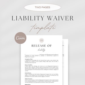 Professional Waiver Of Liability, General Liability Form, Liability Agreement Template, Liability Damage Waiver Template, Canva Template