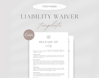 May include: A two-page liability waiver template with a brown and white color scheme. The template includes a release of liability section with a heading that reads "Release of Liability".