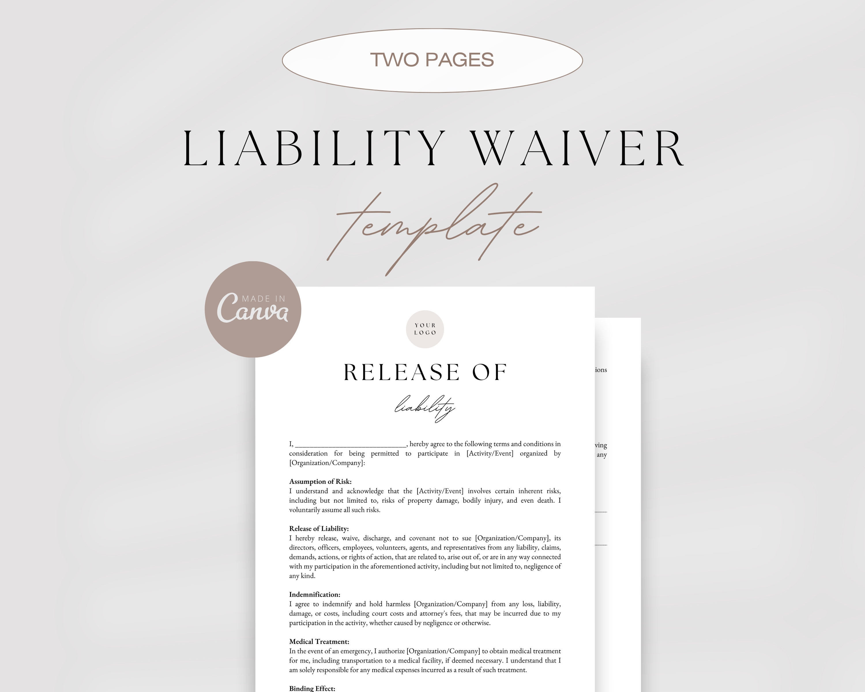 professional waiver of liability, general liability form