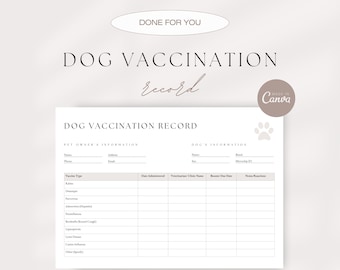 Dog Vaccination Record Template, Puppy Vaccination Record, Pet Vaccination Form, Puppy Vaccination Chart, Pet Records, Pet Care Templates