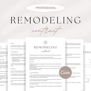Remodeling Contract Template, Home Renovation Contract, Construction Contract, Renovation Agreement, Editable Remodeling Services Contract