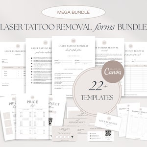 Laser Tattoo Removal Forms Bundle, Tattoo Removal Business Templates, Client Intake Form, Consent, Aftercare, Treatment Record, Loyalty Card