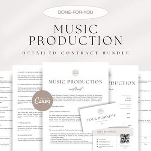 Music Production Contract Template, Music Producer Agreement, Invoice Template, Business Card Template, Editable Canva Templates