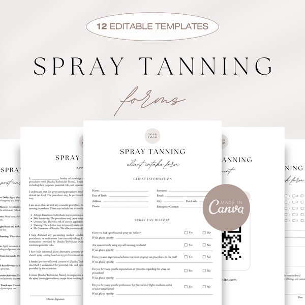 Spray Tan Business Forms Bundle, Spray Tanning Consultation Forms, Spray Tan Aftercare, Spray Tan Appointments, Client Intake Form, Consent