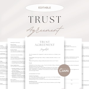 Trust Agreement Template, Trust Setup Agreement, Customizable Trust Document, Trustee Agreement, Family Trust Agreement, Editable In Canva