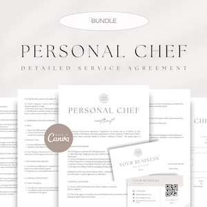 Personal Chef Contract Bundle, Private Chef Agreement Template, Invoice Template, Business Card, Personal Chef Business Templates, Canva