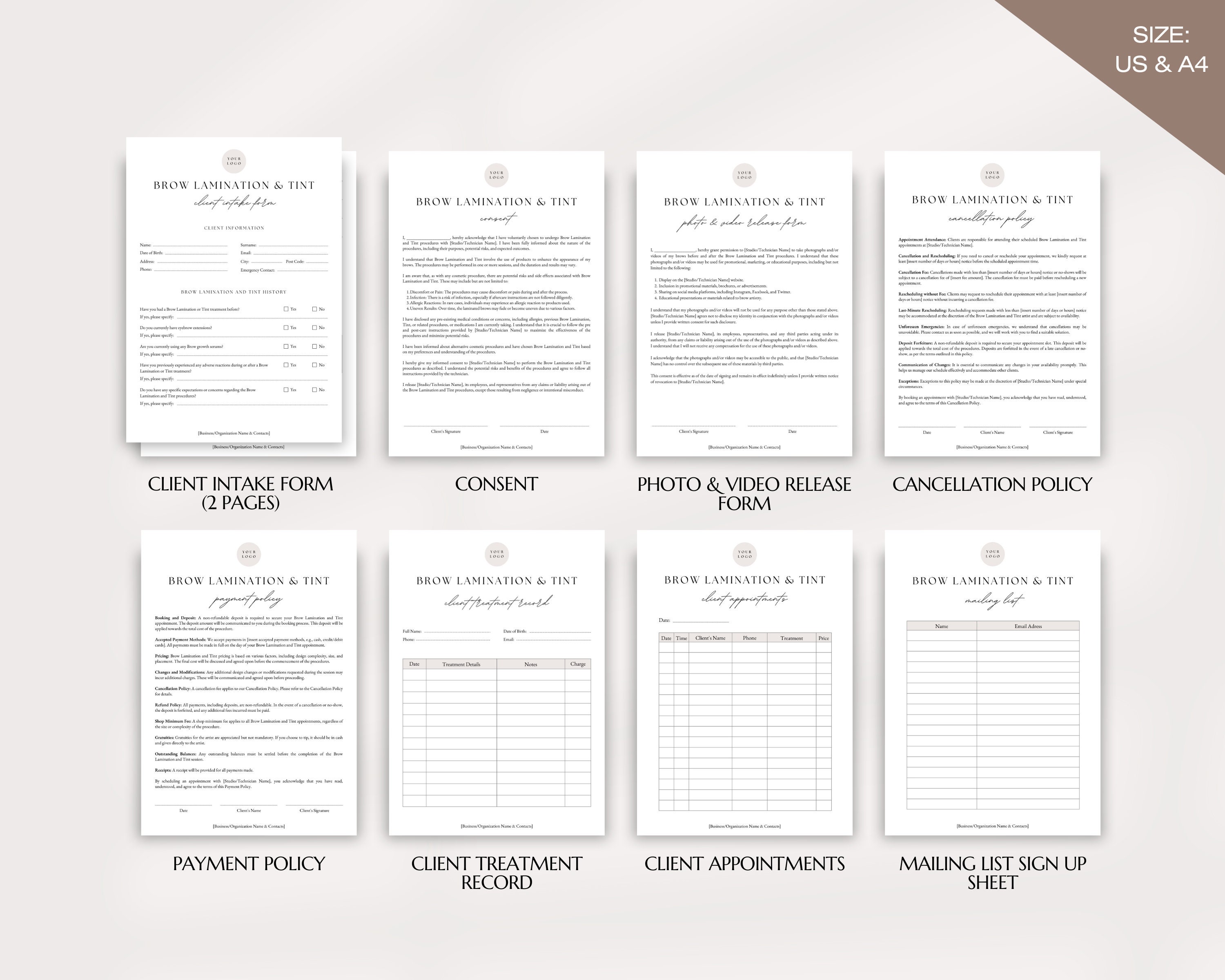 Brow Lamination & Tint Forms Bundle, Brow Lamination Consultation Forms ...