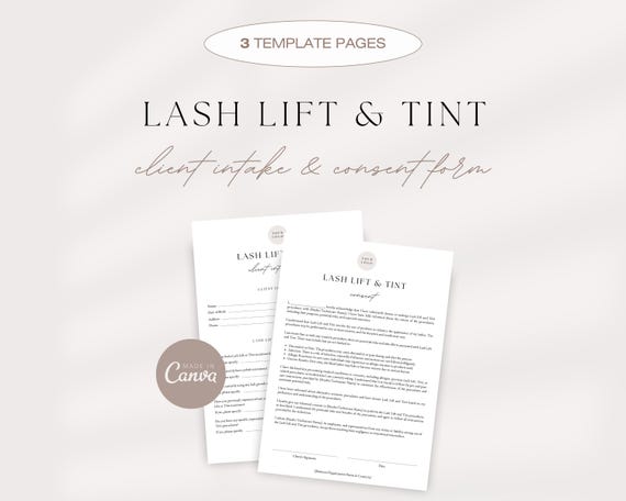 Lash Consent Form, Lash Lift Client Intake Form, Lash Lift And Tint Consultation Forms, Lash Lift Canva Templates, Lash Tech Waiver