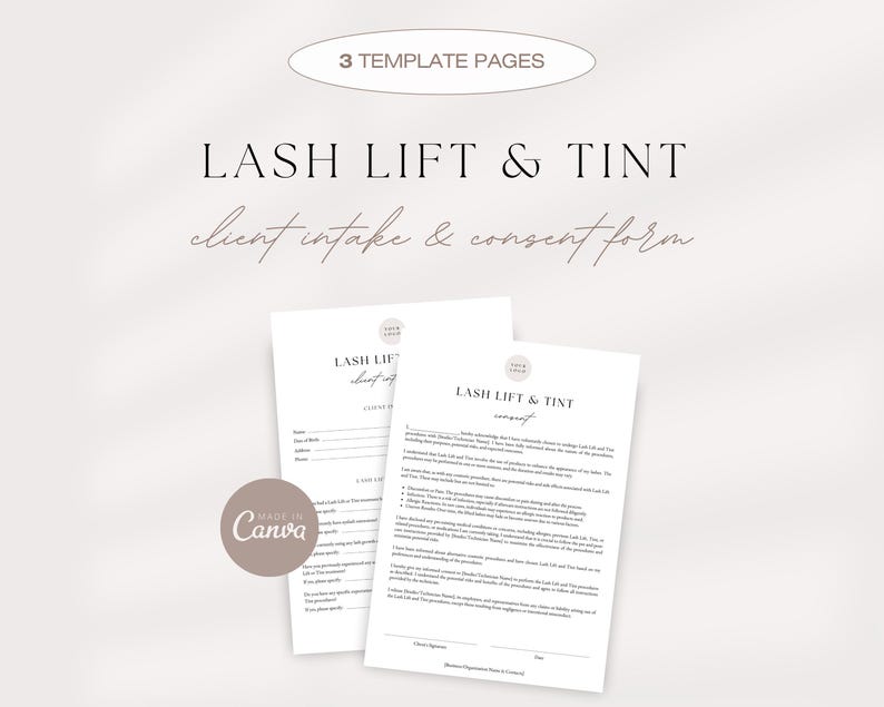 Lash Consent Form, Lash Lift Client Intake Form, Lash Lift And Tint Consultation Forms, Lash Lift Canva Templates, Lash Tech Waiver image 1