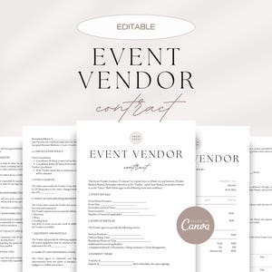 Editable Event Vendor Contract, Vendor Agreement for Weddings and Events, Event Vendor Contract Template, Vendor Business Templates, Canva