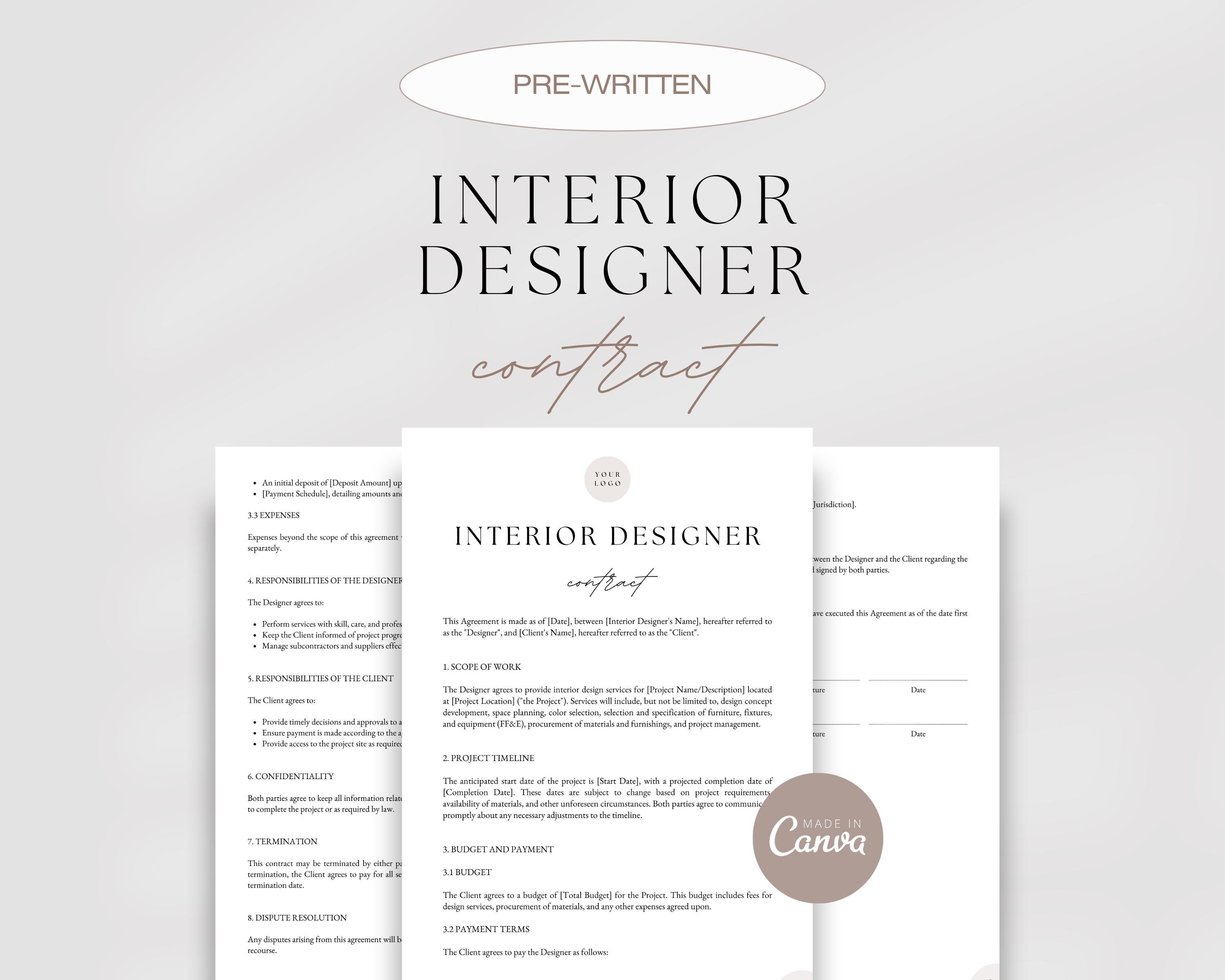 Interior Designer Client Contract, Interior Design Services Agreement ...