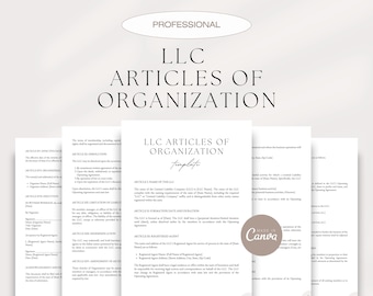 May include: A printable template for LLC Articles of Organization. The document includes sections for the name of the LLC, formation date, registered agent, and more. The template is designed to be used by small business owners to create their own LLC.