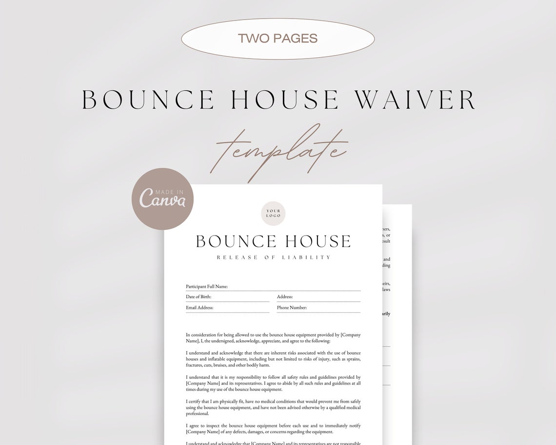 Bounce House Waiver, Release of Liability Template, Liability Agreement