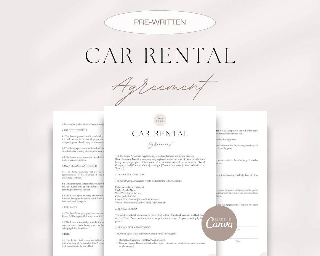 Car Rental Template.pdf Car Rental Agreement, Vehicle Rental Agreement, Car Lease Agreement ...