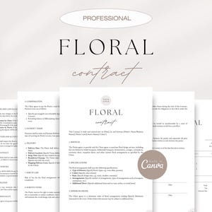 Floral Contract Template, Floral Design Service Contract, Editable Florist Contract, Flower Arrangements Agreement, Florist Invoice, Canva