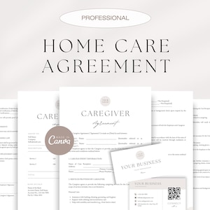 Home Care Agreement, Caregiver Employment Contract, Caregiver Agreement, Personal Care Agreement, Home Care Agency, Editable Canva Template