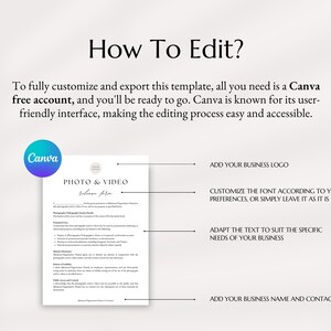 May include: A white and gray document with the title "PHOTO & VIDEO Release Form". The document includes a list of terms and conditions for photography and videography. The document is a Canva template that can be customized with a business logo, font, and text.