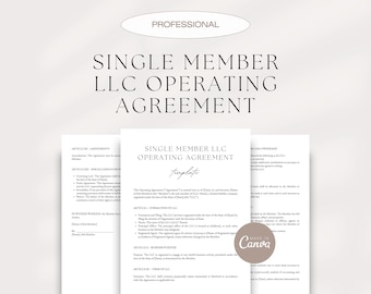 Single Member LLC Operating Agreement Template: Editable Canva Document