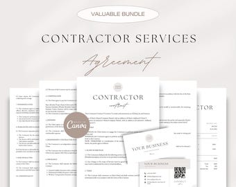 Contractor Services Agreement Template Plus Invoice & Business Card (Canva Editable)