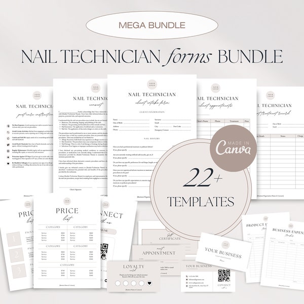 Nail Technician Forms Bundle, Nail Tech Consultation Forms, Nail Client Intake Forms, Nail Technician Business Templates and Trackers