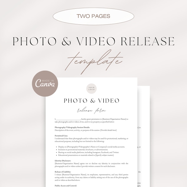 Editable Photo And Video Release Form, General Photo Release Form, Photo Release Agreement, Esthetician Photo And Video Release Template