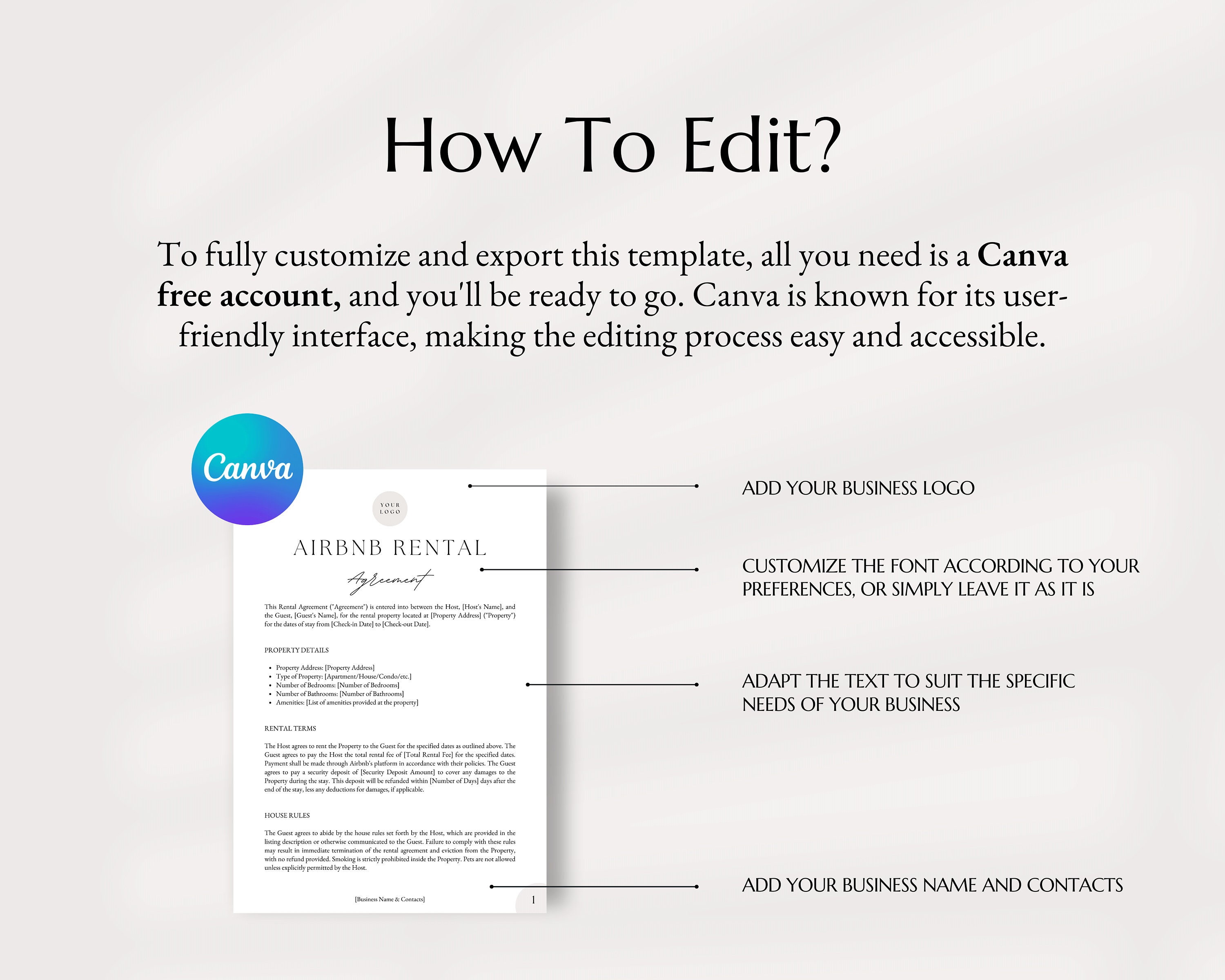 Airbnb Rental Agreement Template Editable Vacation Rental Contract