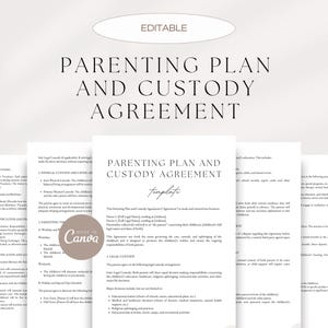 Parenting Plan and Custody Agreement, Editable Parenting Agreement, Child Custody Agreement Template, Shared Parenting Agreement, Canva Doc