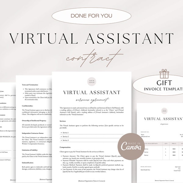 Editable Virtual Assistant Contract, Virtual Assistant Services Agreement, Freelance Virtual Assistant Agreement,Personal Assistant Contract