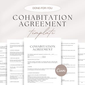 Cohabitation Agreement Template, Domestic Partnership Agreement, Non-Marital Agreement, Unmarried Couples Agreement, Editable Canva Template