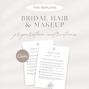 Bridal Hair & Makeup Preparation Instructions, Bridal Hair And Makeup Pre Care Template, Bridal Beauty Consultation Forms, Editable Template