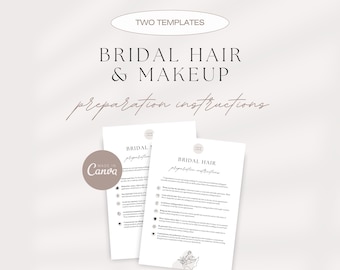 Bridal Hair & Makeup Preparation Instructions, Bridal Hair And Makeup Pre Care Template, Bridal Beauty Consultation Forms, Editable Template