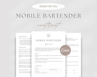 Professional Mobile Bar Contract, Bartender Service Agreement, Bartending Contract, Mobile Bar Contract Template, Invoice Template