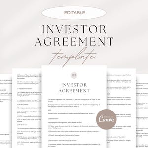 Editable Investor Agreement Template: Equity Investment, Shareholder Partnership (Canva)