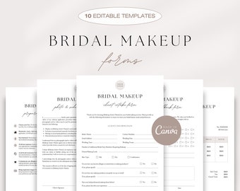 Bridal Makeup Contract Bundle, Bridal Contract, Makeup Contract Template, Editable Bridal Makeup Client Intake & Consent Form, Policy Forms