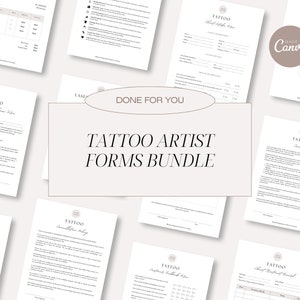Tattoo Artist Forms Bundle, Tattoo Consultation Forms, Client Intake Form, Consent, Photo Release, Cancelation, Client Treatment Record