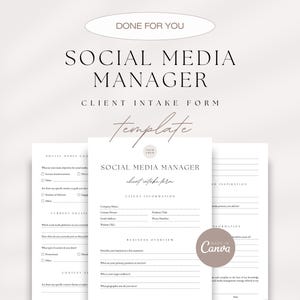 Social Media Manager Client Intake Form, Freelance Social Media Manager Client Intake Form, Client Onboarding Questionnaire