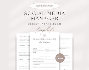 Social Media Manager Client Intake Form, Freelance Social Media Manager Client Intake Form, Client Onboarding Questionnaire