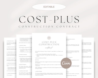 Cost-Plus Construction Contract Template, Cost-Plus Building Agreement, Cost-Plus Project Agreement, Professional Contractor Canva Templates