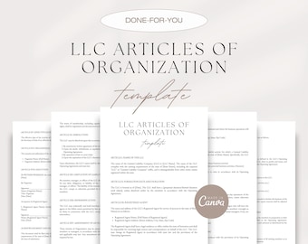 LLC Articles of Organization Template, Professional LLC Registration Document, LLC Formation, Articles of Formation, Editable Canva Template