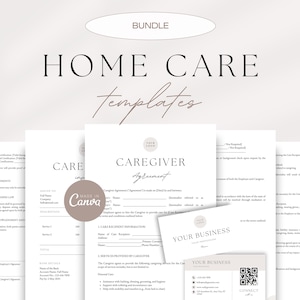 Home Care Business Templates, Home Care Contract, Caregiver Agreement, Invoice, Business Card, Home Care Agency, Editable Canva Templates