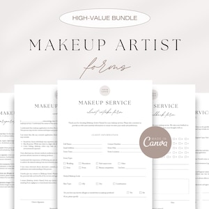 Makeup Artist Forms Bundle, Editable Templates (Canva)